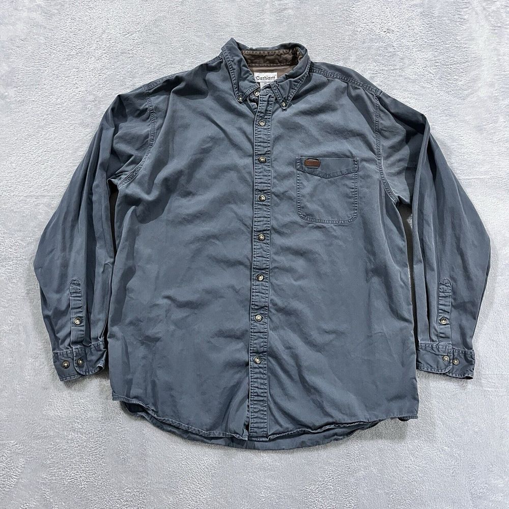 VTG Carhartt Shirt Mens XLT Blue Button Up Y2K Workwear Hiking Camping